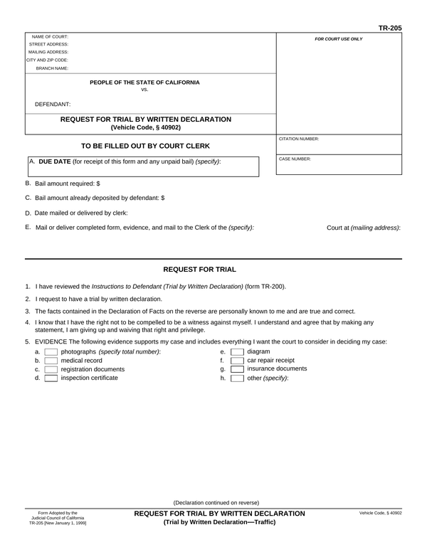 Preview of the official Form TR-205 PDF, page 1