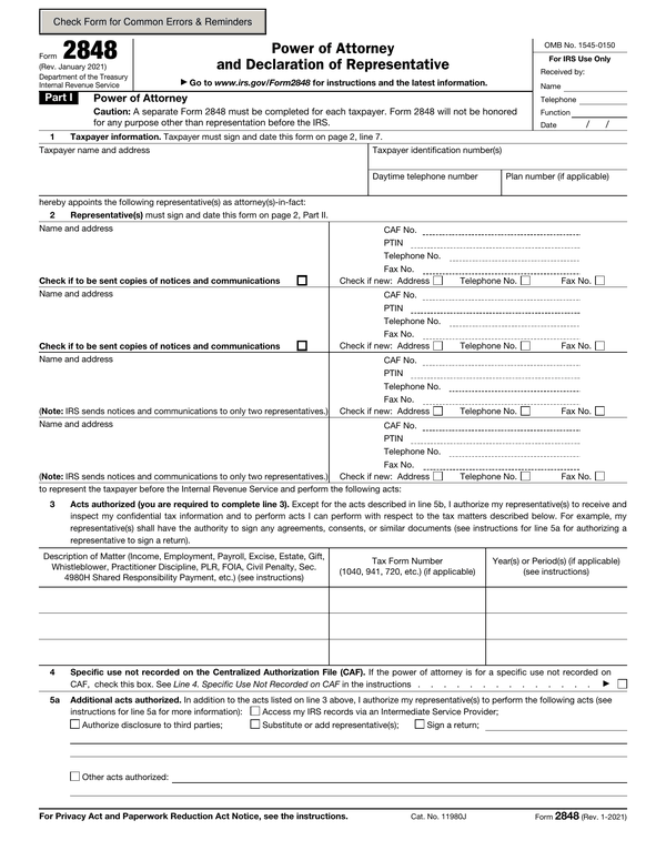 Preview of the official Form 2848 PDF, page 1