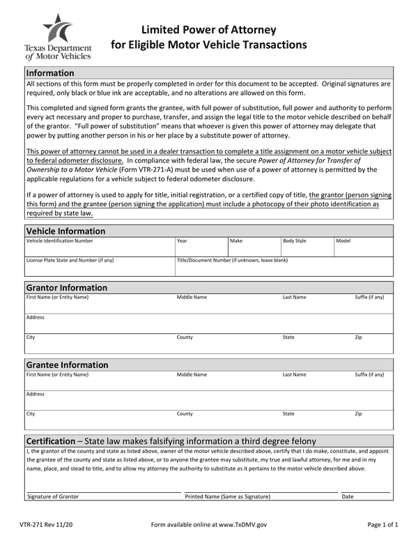 Preview of the official Form VTR-271 PDF, page 1